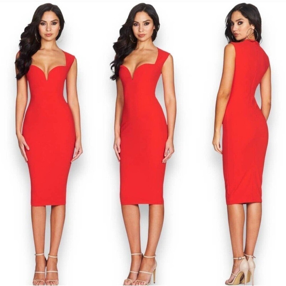 Nookie Revolve NWT Madonna Cherry Red Sweetheart Neckline Midi Dress XS $229